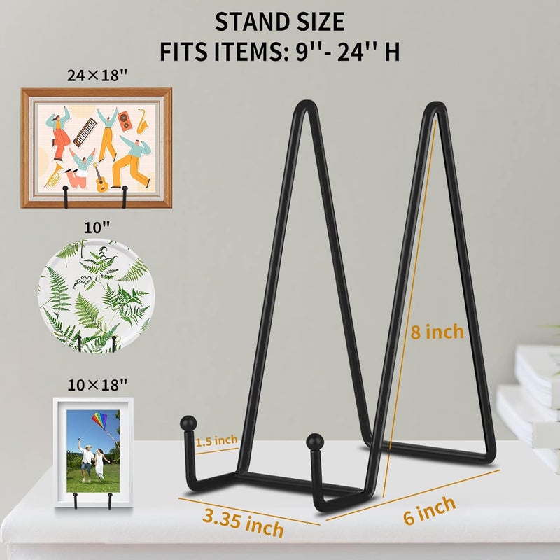 Decolore 8 Inch 3 Pack Black Metal Plate Holder Display Stands for Picture, Decorative Plate, Book, Photo Easel, Artistic Work - Image 2